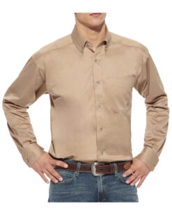 Ariat Men's Solid Khaki Twill Long Sleeve Western Shirt - Big & Tall
