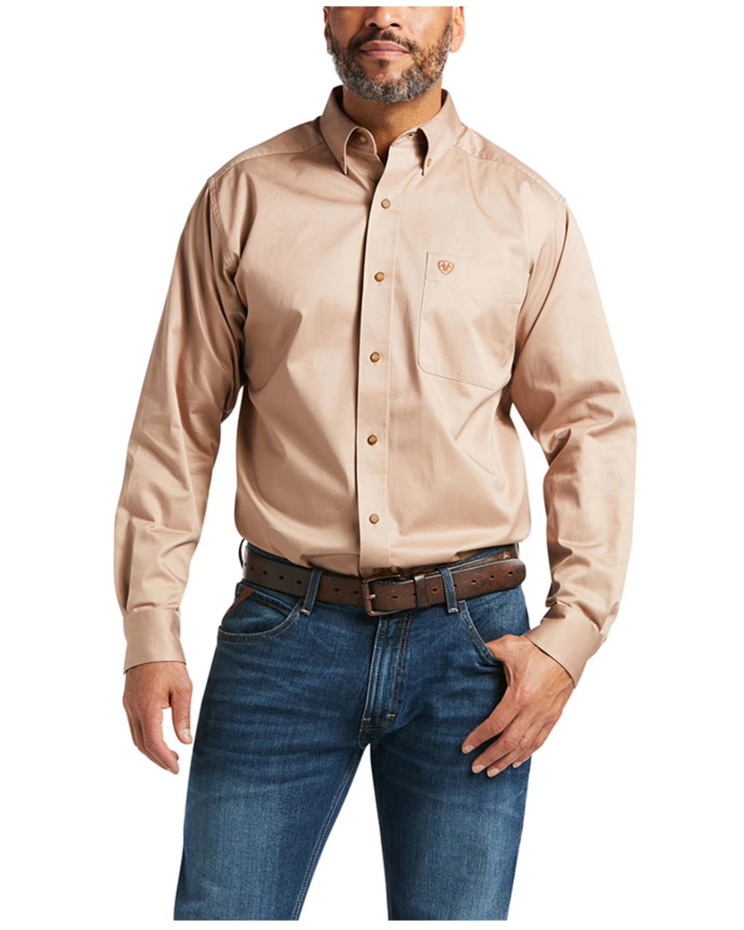 Ariat Men's Khaki Solid Twill Long Sleeve Western Shirt 3 Ariat Men's Khaki Solid Twill Long Sleeve Western Shirt