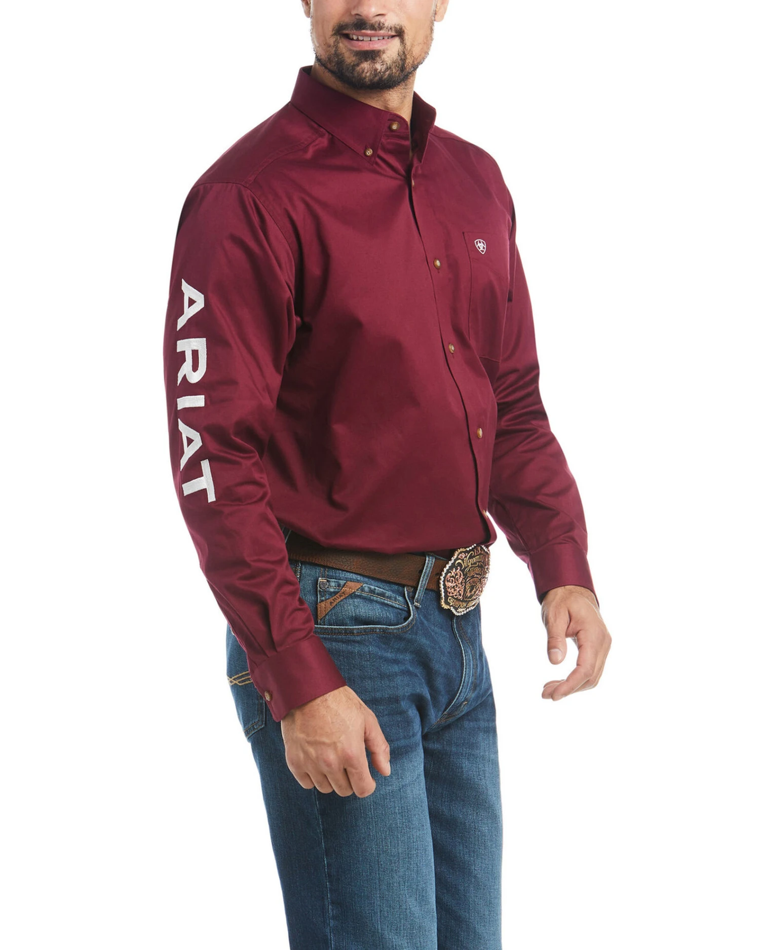 Ariat Men's Burgundy Team Logo Solid Twill Long Sleeve Western Shirt 3 Ariat Men's Burgundy Team Logo Solid Twill Long Sleeve Western Shirt