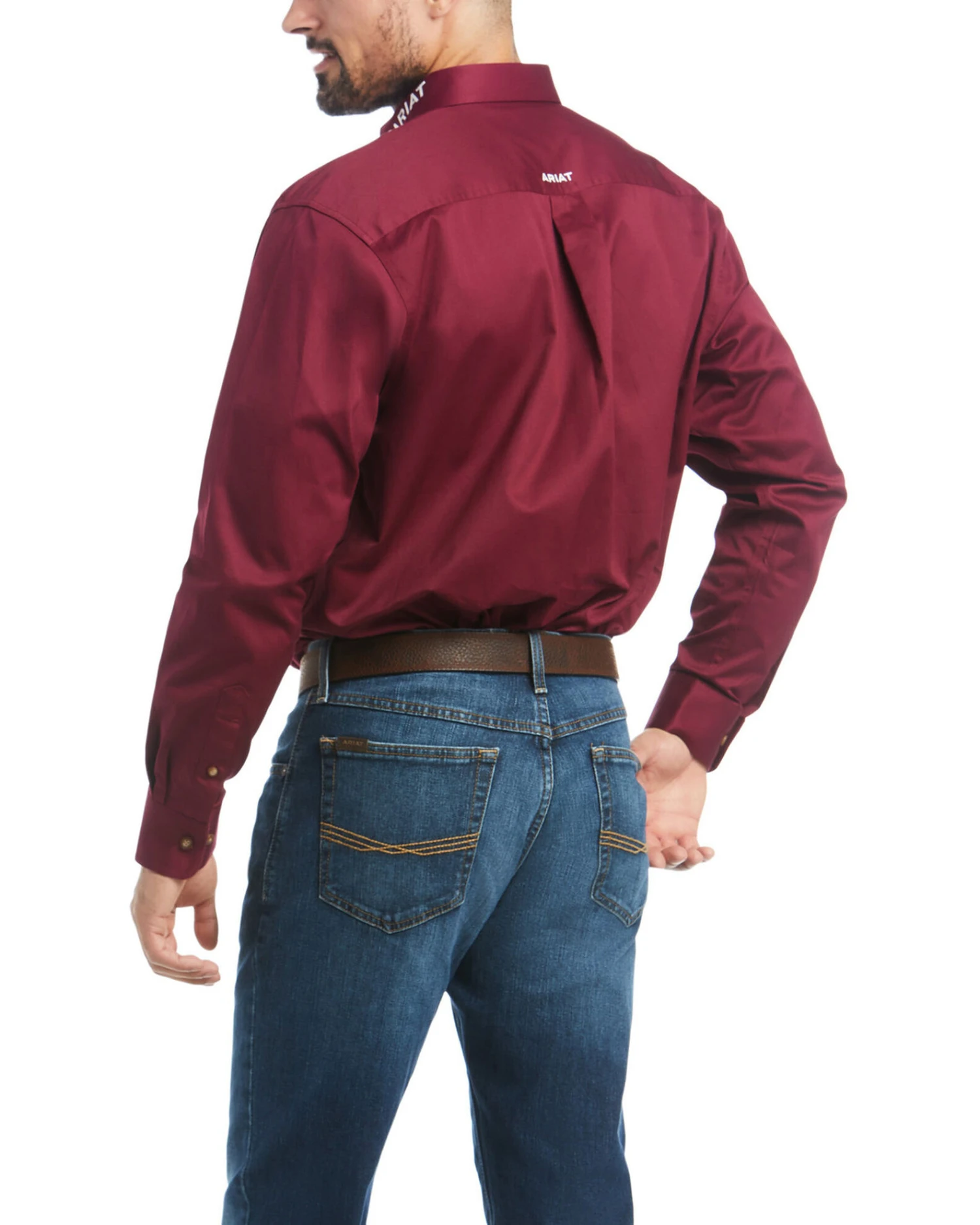 Ariat Men's Burgundy Team Logo Solid Twill Long Sleeve Western Shirt 4 Ariat Men's Burgundy Team Logo Solid Twill Long Sleeve Western Shirt - Image 2