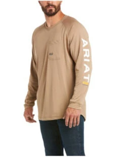 Ariat Men's Khaki Rebar Heat Fighter Long Sleeve Work Pocket T-ShirtÂ