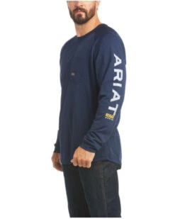 Ariat Men's Navy Rebar Heat Fighter Long Sleeve Work Pocket T-Shirt