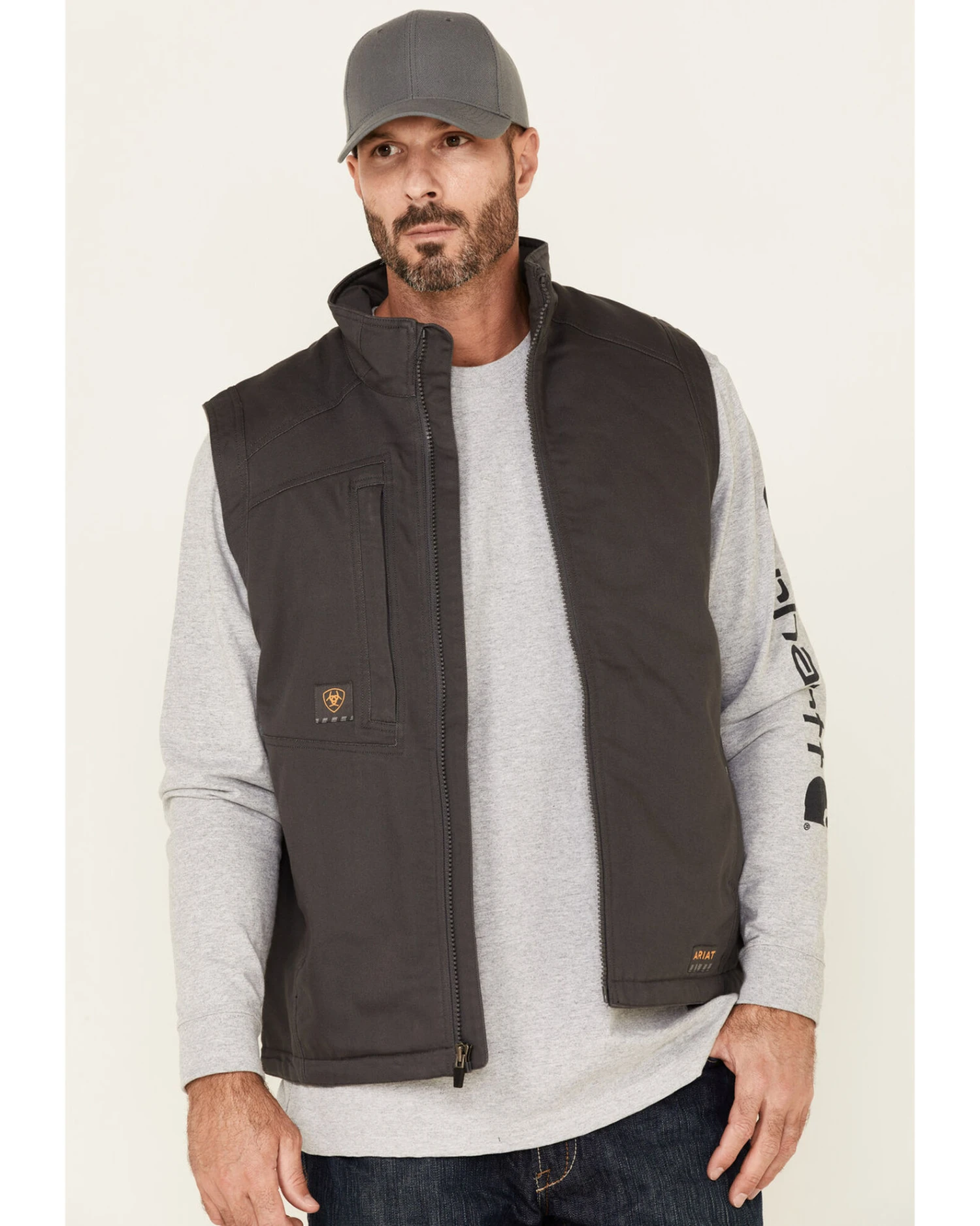 Ariat Men's Rebar Gray Washed Duracanvas Insulated Zip-Front Work Vest 3 Ariat Men's Rebar Gray Washed Duracanvas Insulated Zip-Front Work Vest