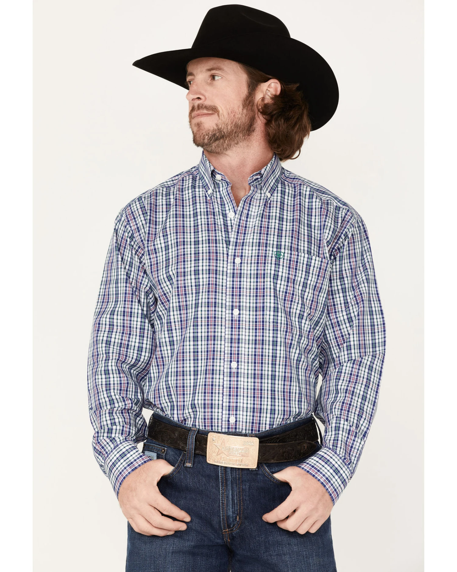 Ariat Men's WF Sidney Small Plaid Long Sleeve Western Shirt 3 Ariat Men's WF Sidney Small Plaid Long Sleeve Western Shirt