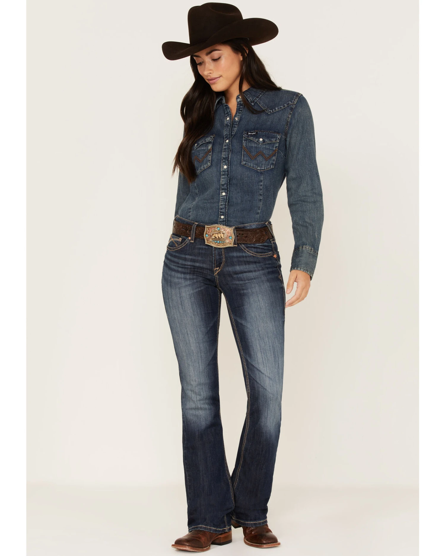 Ariat Women's R.E.A.L. Vicky Medium Wash Mid Rise Embroidered Bootcut Jeans 3 Ariat Women's R.E.A.L. Vicky Medium Wash Mid Rise Embroidered Bootcut Jeans