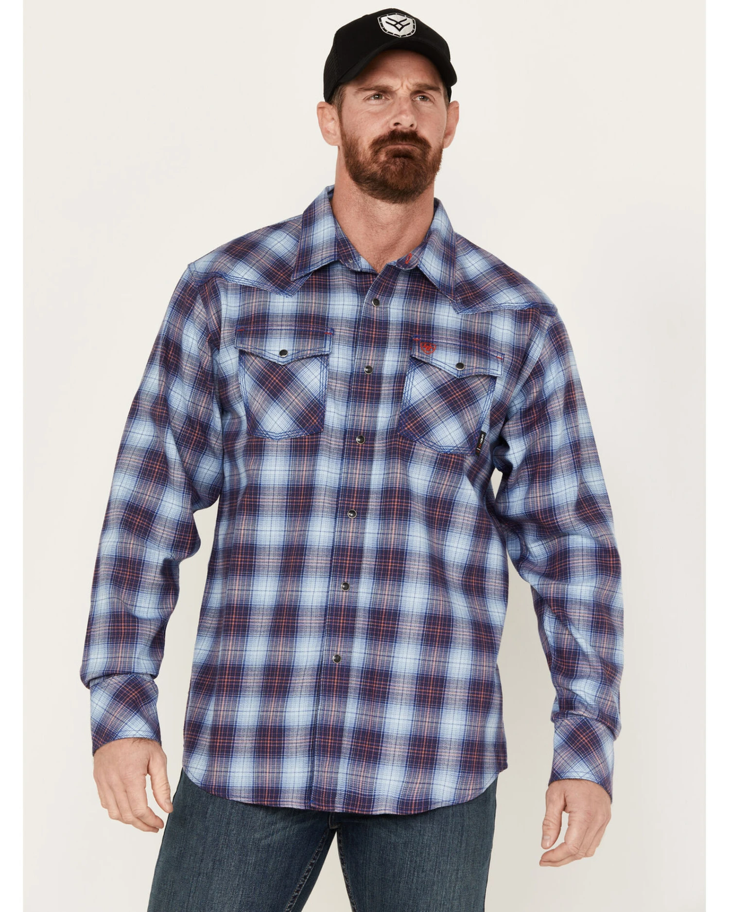 Ariat Men's FR Dagger Plaid Print Long Sleeve Snap Work Shirt 3 Ariat Men's FR Dagger Plaid Print Long Sleeve Snap Work Shirt