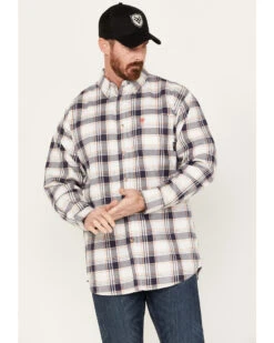 Ariat Men's FR Chiseled Plaid Print Long Sleeve Button Down Work Shirt