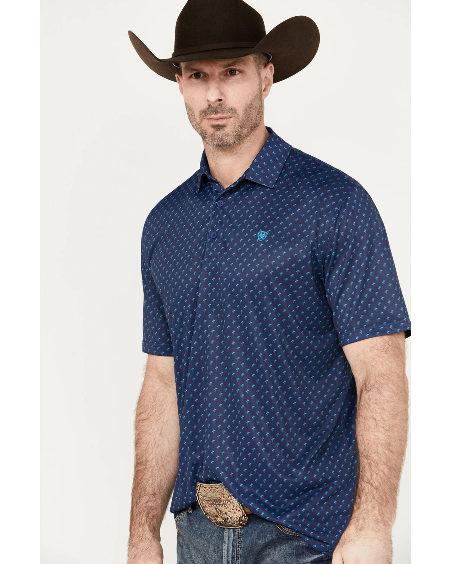 Ariat Men's Allover Palm Print Short Sleeve Polo Shirt 4 Ariat Men's Allover Palm Print Short Sleeve Polo Shirt - Image 2