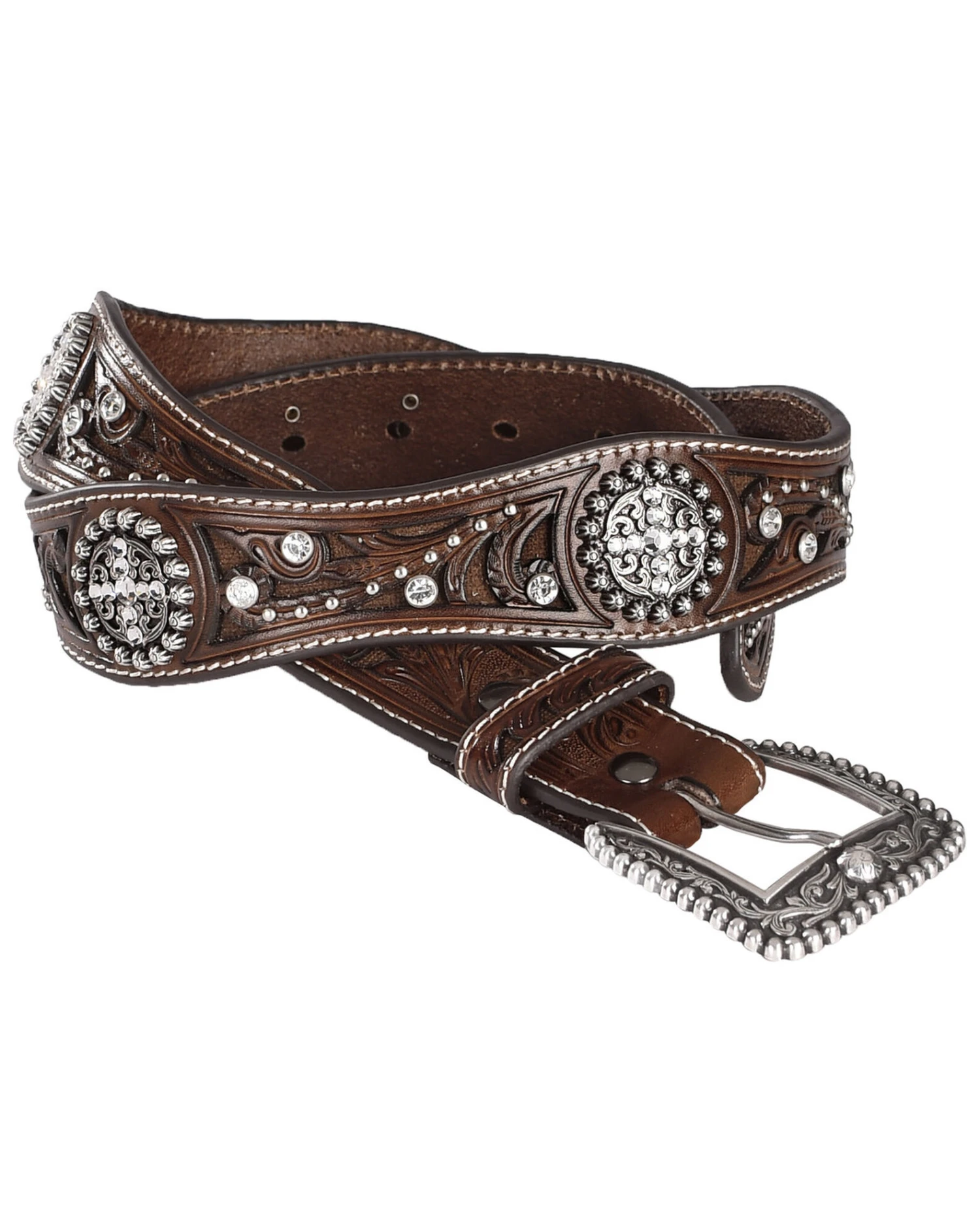 Ariat Scalloped Hand Tooled & Embellished Western Belt 2 Ariat Scalloped Hand Tooled & Embellished Western Belt